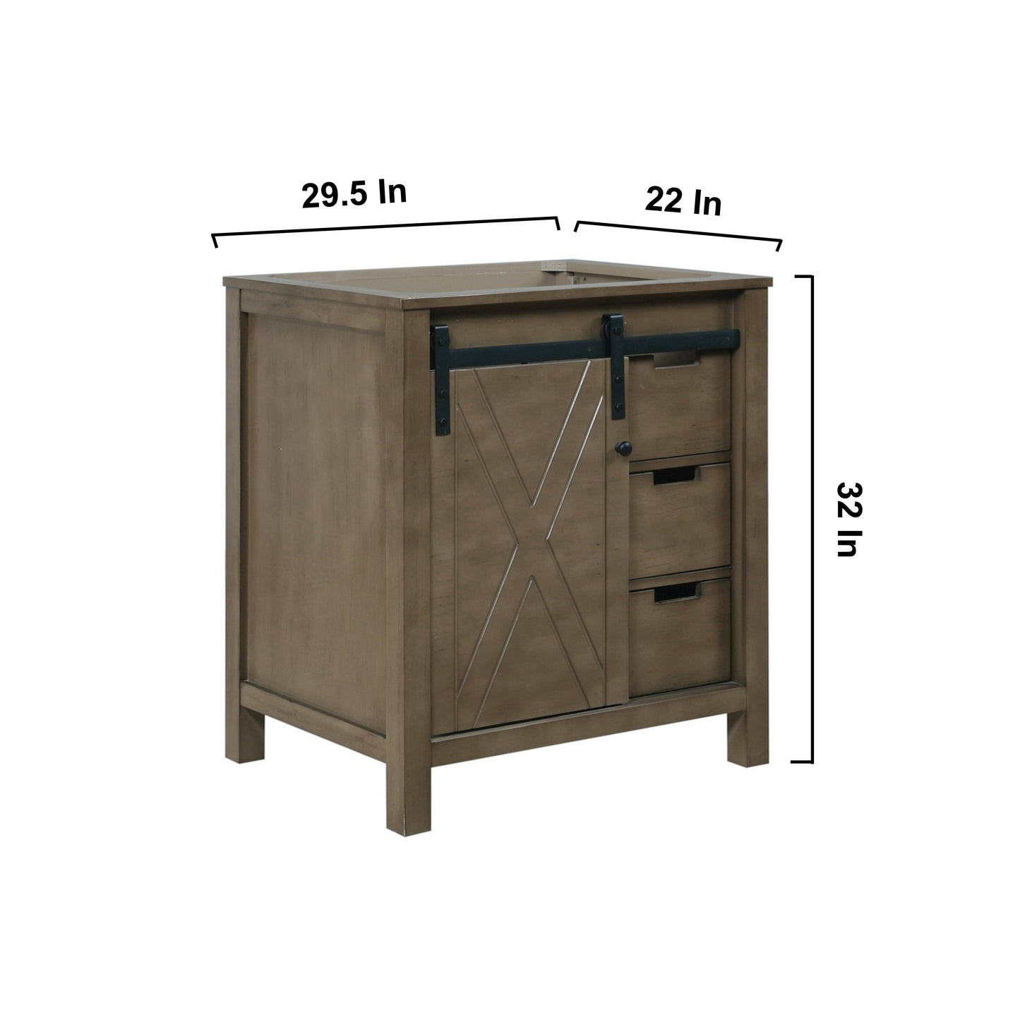 Marsyas 30" Rustic Brown Single Vanity, no Top and 28" Mirror