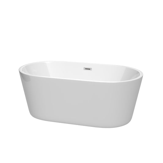 Carissa 60 Inch Freestanding Bathtub in White with Polished Chrome Drain and Overflow Trim