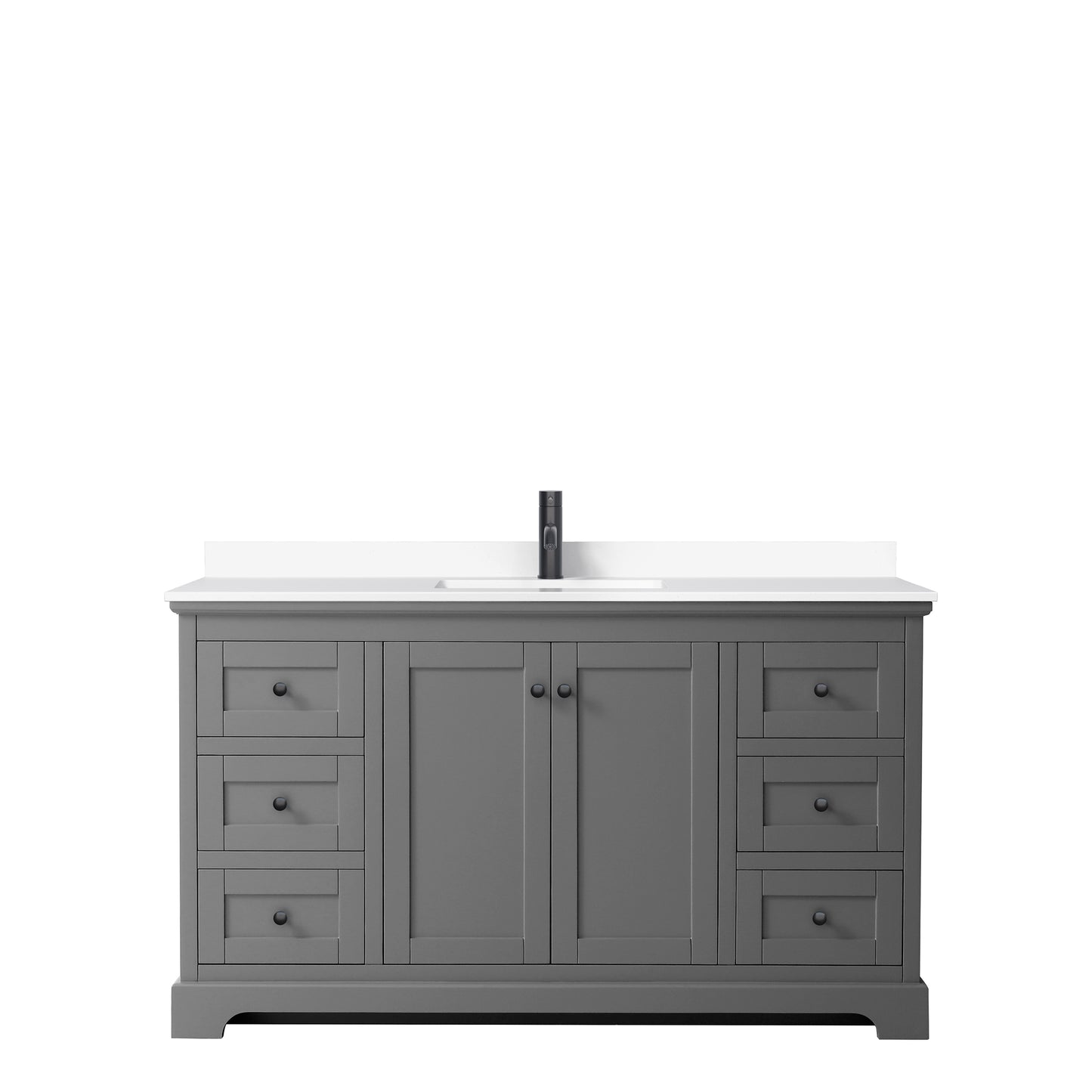 Avery 60 Inch Single Bathroom Vanity in Dark Gray, White Cultured Marble Countertop, Undermount Square Sink, Matte Black Trim