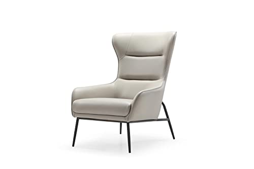 Whiteline Modern Living Light Grey Wyatt Leisure Chair in Blue, Dark Faux Leather and Sanded Black Coated Steel Legs