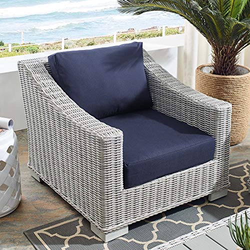 Modway Conway Sunbrella Outdoor Patio Wicker Rattan Armchair, 36 x 32 x 28, Light Gray Navy