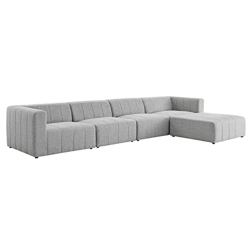 Modway Bartlett Channel Tufted Upholstered 5-Piece Sectional Sofa, Light Gray