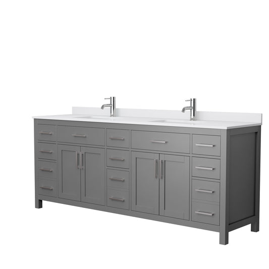 Beckett 84 Inch Double Bathroom Vanity in Dark Gray, White Cultured Marble Countertop, Undermount Square Sinks, No Mirror