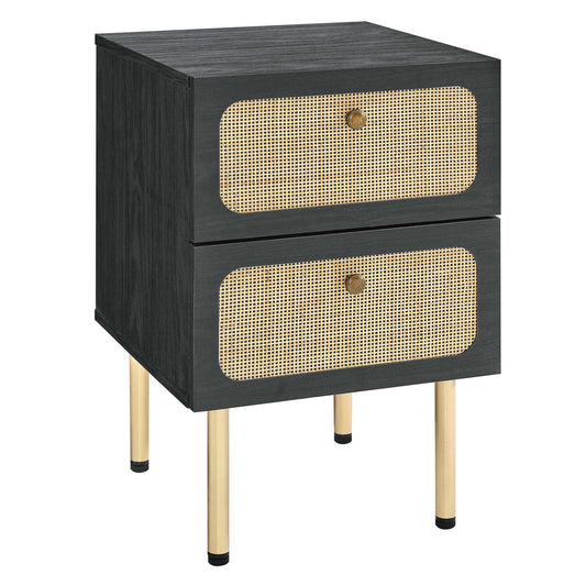 Modway Chaucer 2-Drawer Particleboard and Rattan Nightstand in Black