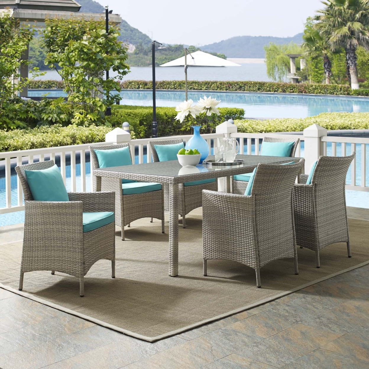 Conduit 7 Piece Outdoor Patio Wicker Rattan Dining Set-EEI-4015