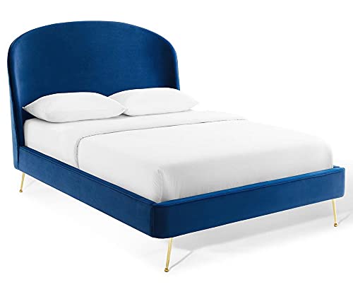 Modway Mira Upholstered Performance Velvet Queen Platform Bed, Navy