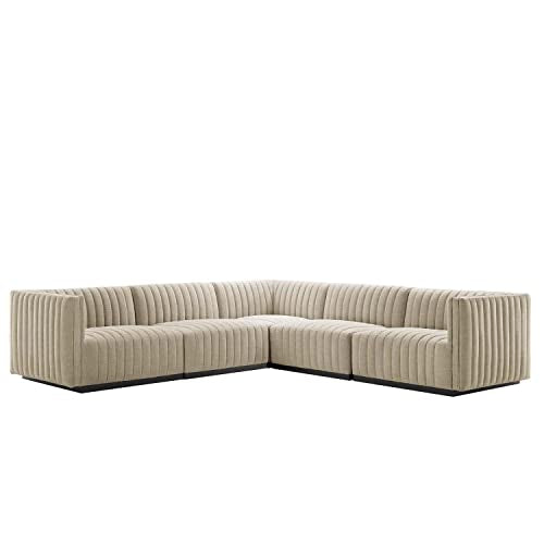 Modway Conjure 5-Piece L-Shaped Channel Tufted Fabric Sectional in Beige/Black