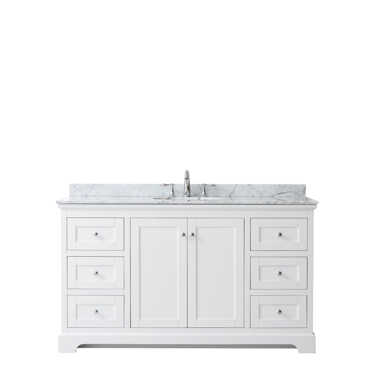 Avery 60 Inch Single Bathroom Vanity in White, White Carrara Marble Countertop, Undermount Oval Sink, and No Mirror