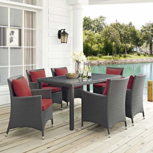 Modway EEI-2310-CHC-RED-SET Sojourn 11 Piece Outdoor Patio Sunbrella Dining Set in Canvas Red