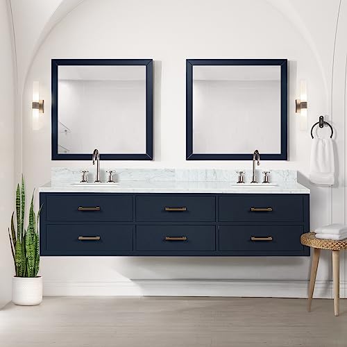 Lexora Castor Bath Vanity, Carrara Marble Top, Faucet Set, and 28 in Mirrors