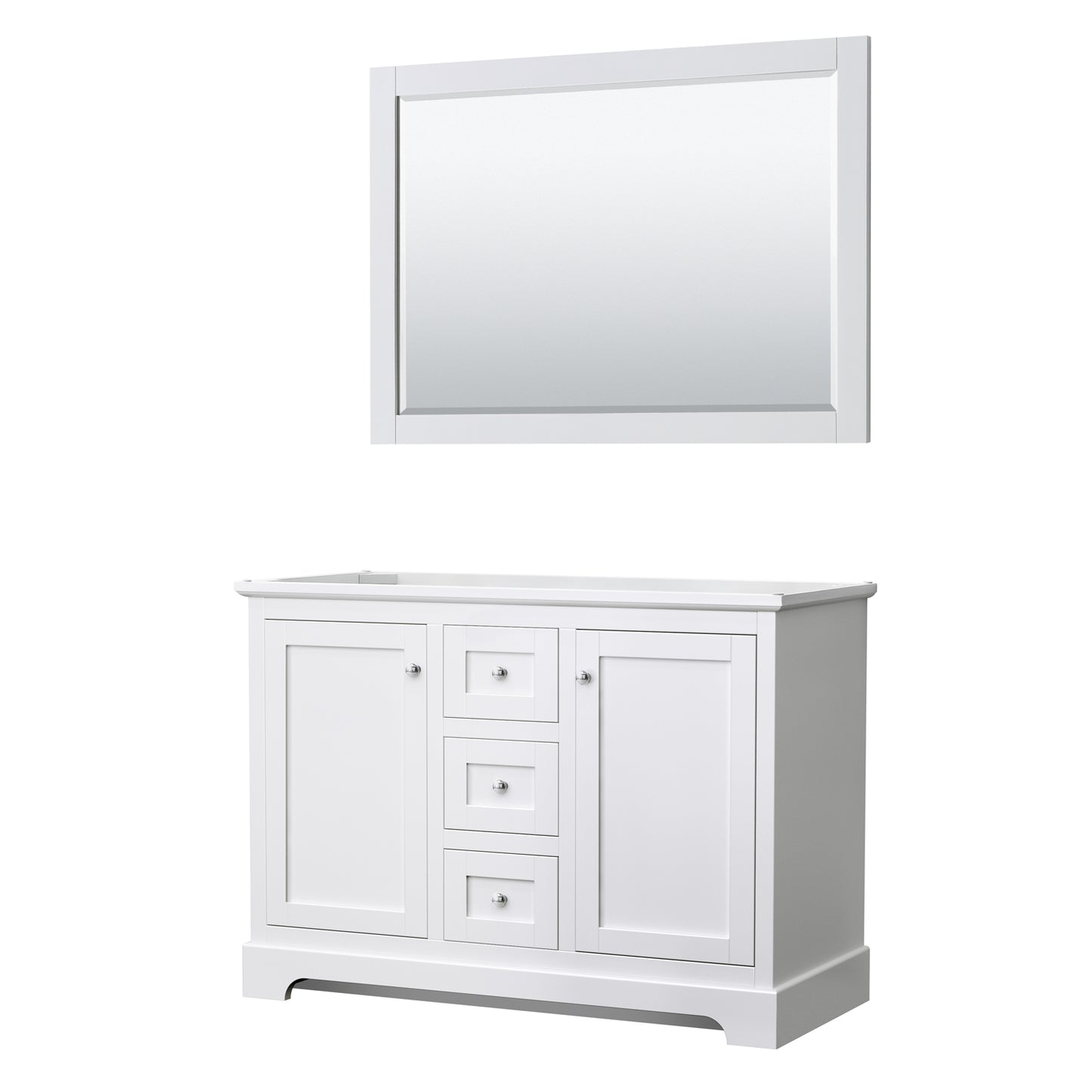 Avery 48 Inch Double Bathroom Vanity in White, No Countertop, No Sinks, 46 Inch Mirror