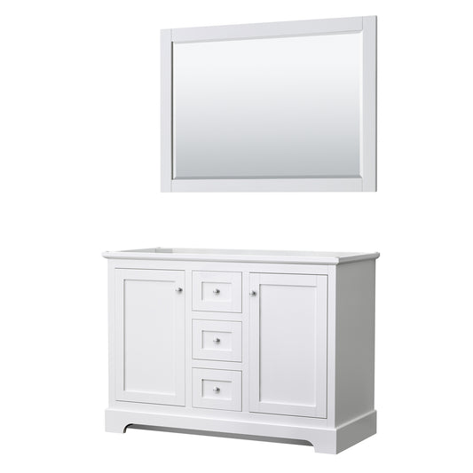 Avery 48 Inch Double Bathroom Vanity in White, No Countertop, No Sinks, 46 Inch Mirror