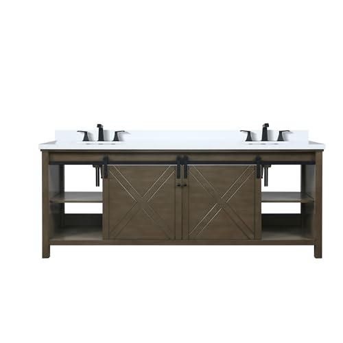 Lexora Marsyas Bath Vanity, White Quartz Countertop and Faucet Set