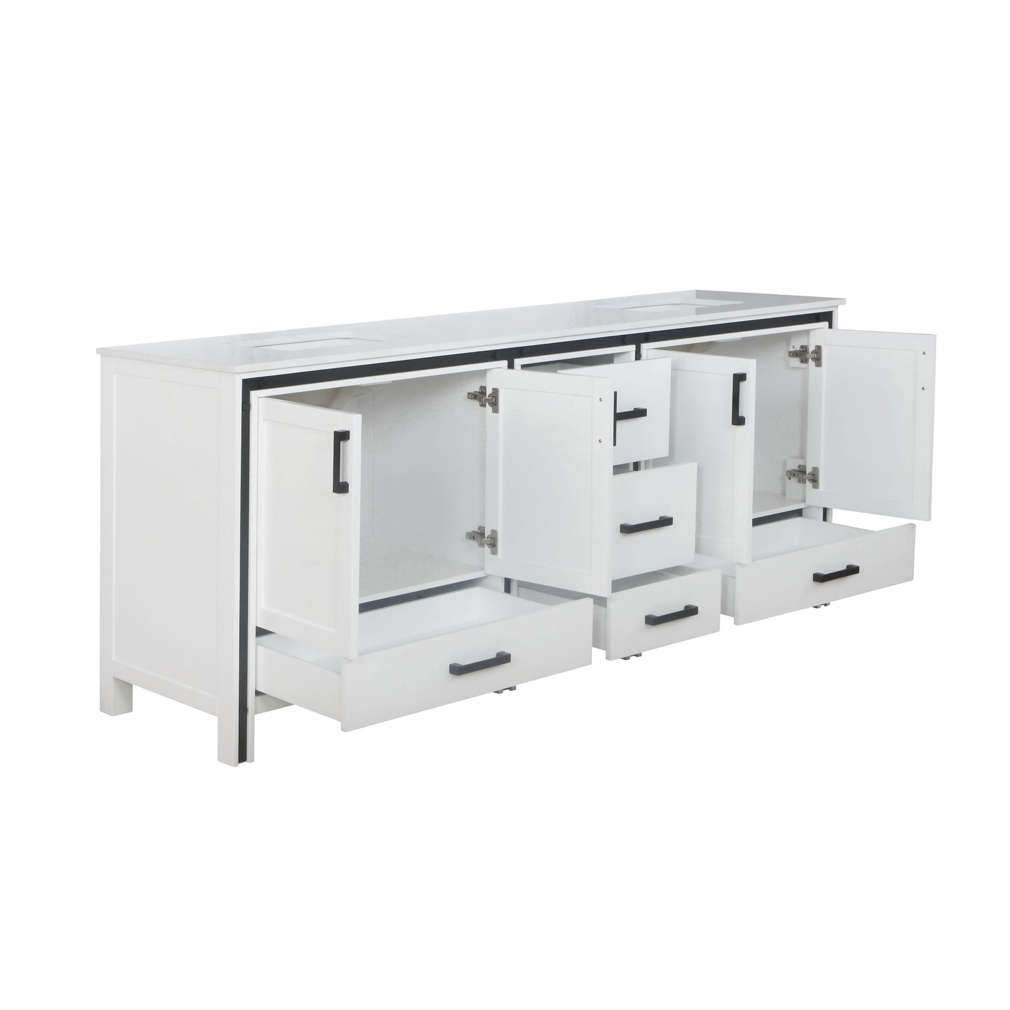 Ziva 84" White Double Vanity, Cultured Marble Top, White Square Sink and no Mirror