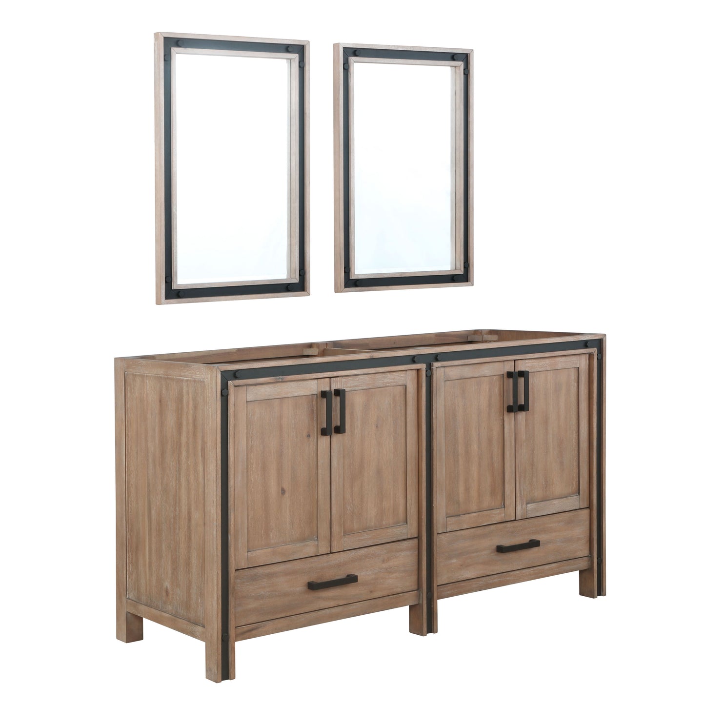 Ziva 60" Rustic Barnwood Double Vanity, no Top and 22" Mirrors