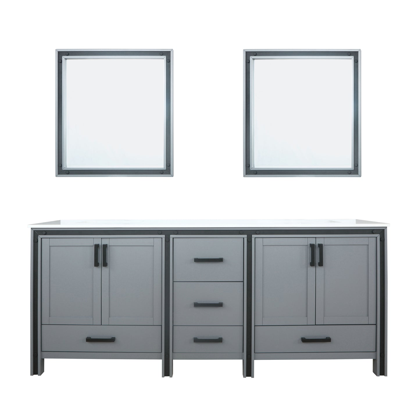 Ziva 80" Dark Grey Double Vanity, Cultured Marble Top, White Square Sink and 30" Mirrors