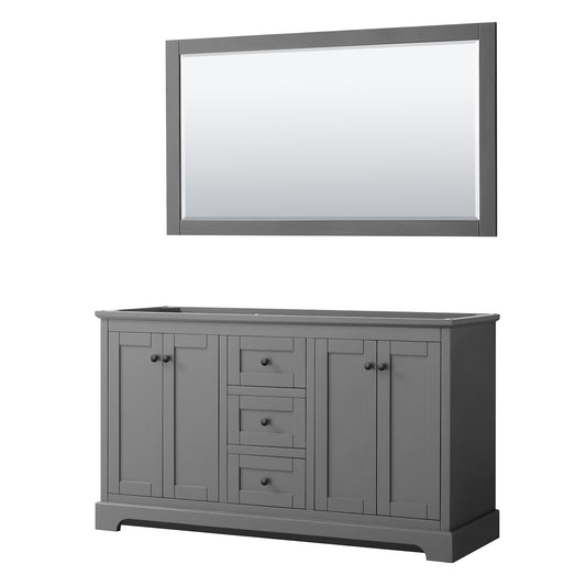 Avery 60 Inch Double Bathroom Vanity in Dark Gray, No Countertop, No Sinks, Matte Black Trim, 58 Inch Mirror
