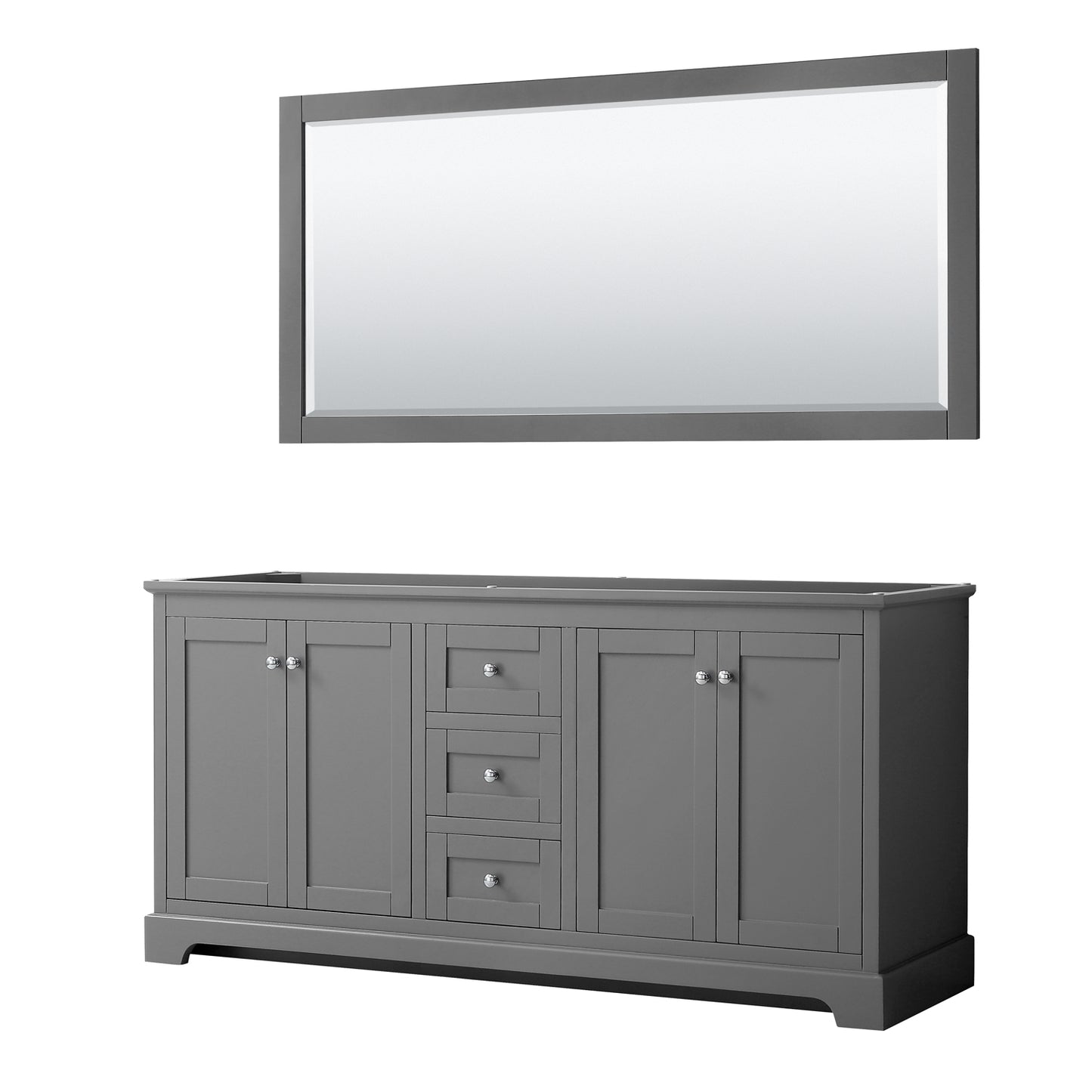 Avery 72 Inch Double Bathroom Vanity in Dark Gray, No Countertop, No Sinks, and 70 Inch Mirror