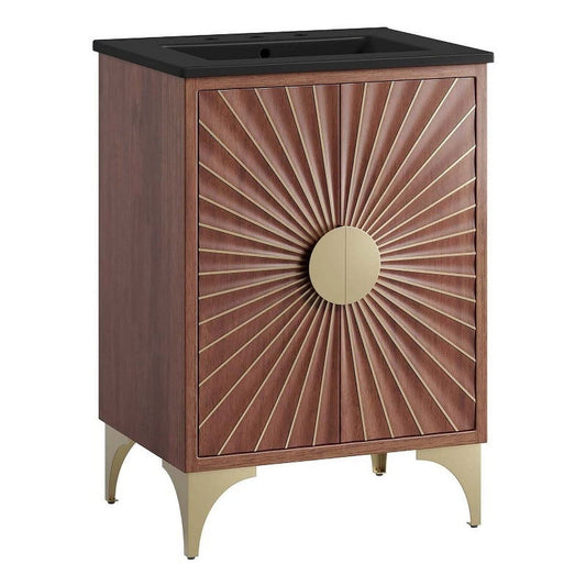 Modway Daylight 24" Solid Mango Wood Bathroom Vanity in Black/Walnut