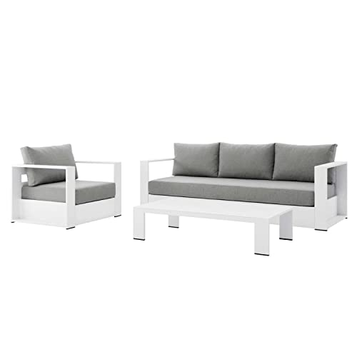 Modway Tahoe 3-Piece Fabric/Powder-Coated Aluminum Outdoor Set in Gray/White