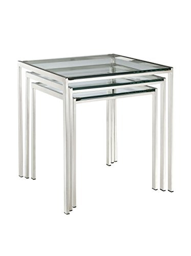 Modway Nimble Glass and Stainless Steel 3-Piece Side Nesting Table Set In Silver