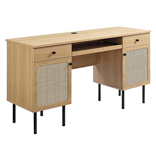 Modway Chaucer Modern Wood Grain Computer Office Desk in Oak