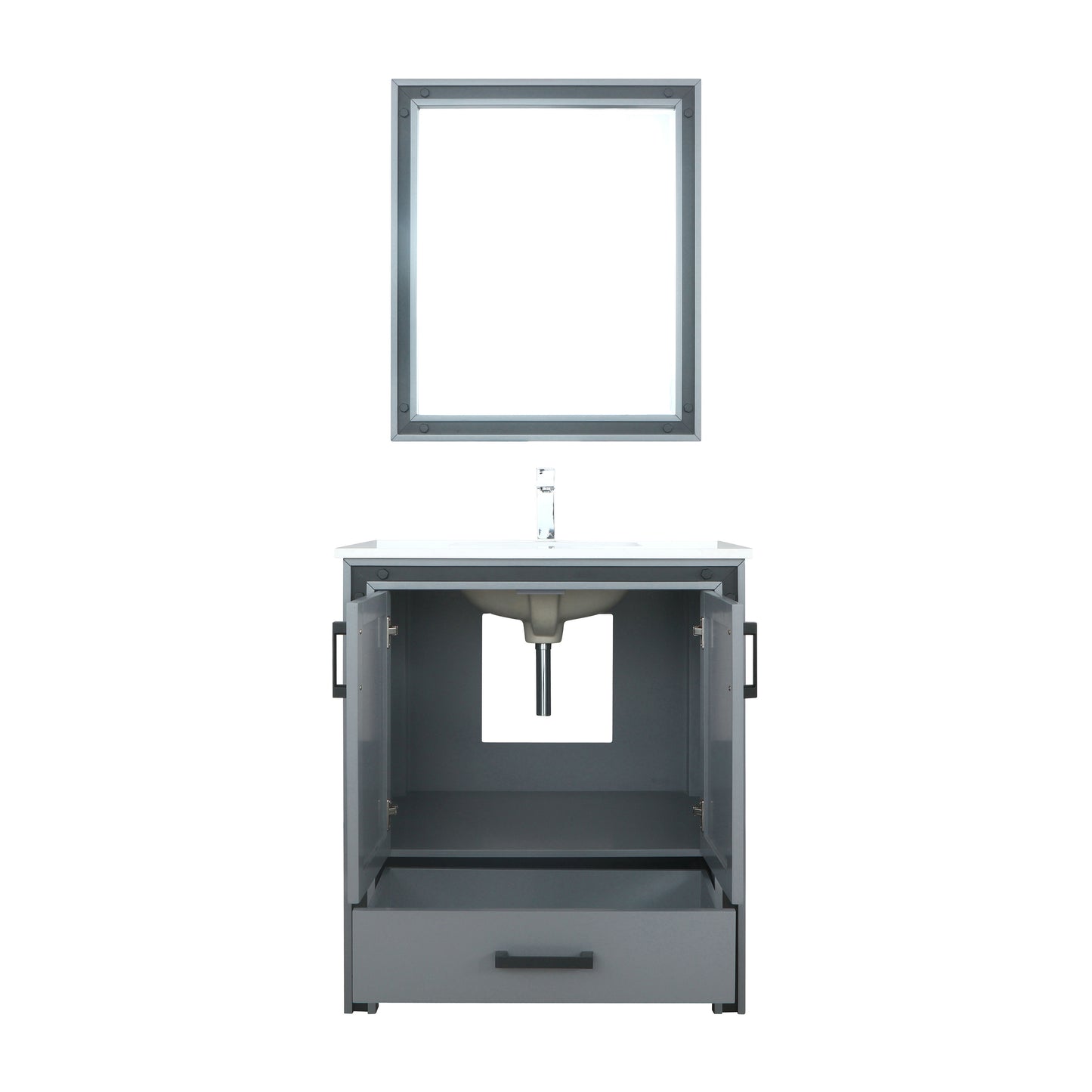 Ziva 30" Dark Grey Single Vanity, Cultured Marble Top, White Square Sink and 28" Mirror w/ Faucet