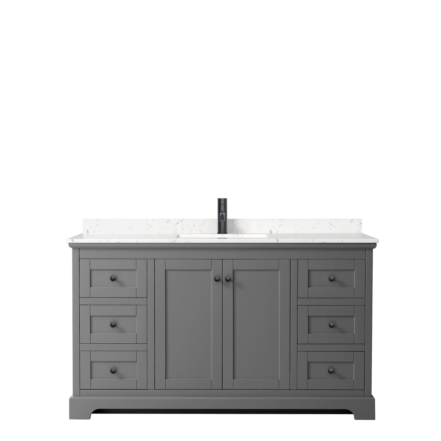 Avery 60 Inch Single Bathroom Vanity in Dark Gray, Carrara Cultured Marble Countertop, Undermount Square Sink, Matte Black Trim