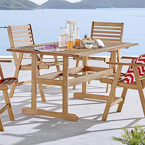 Modway EEI-3753-NAT-SET Hatteras 5 Piece Outdoor Eucalyptus Wood Natural Patio Dining Set