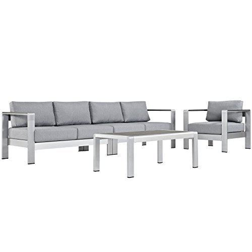 Modway Shore Aluminum Outdoor Patio Sectional Sofa Set