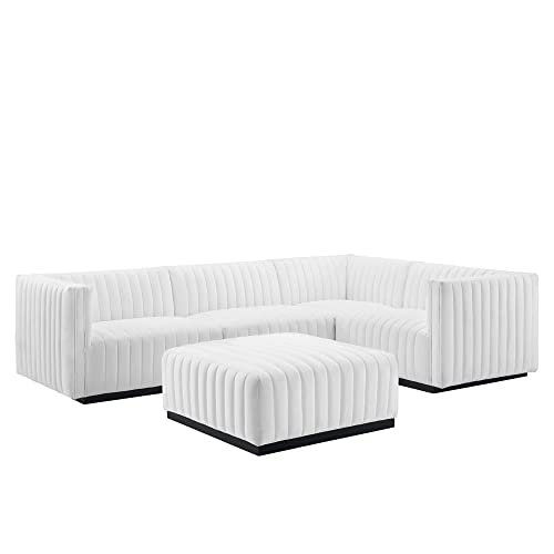 Modway Conjure 5-Piece Channel Tufted Fabric Sectional in Black/White