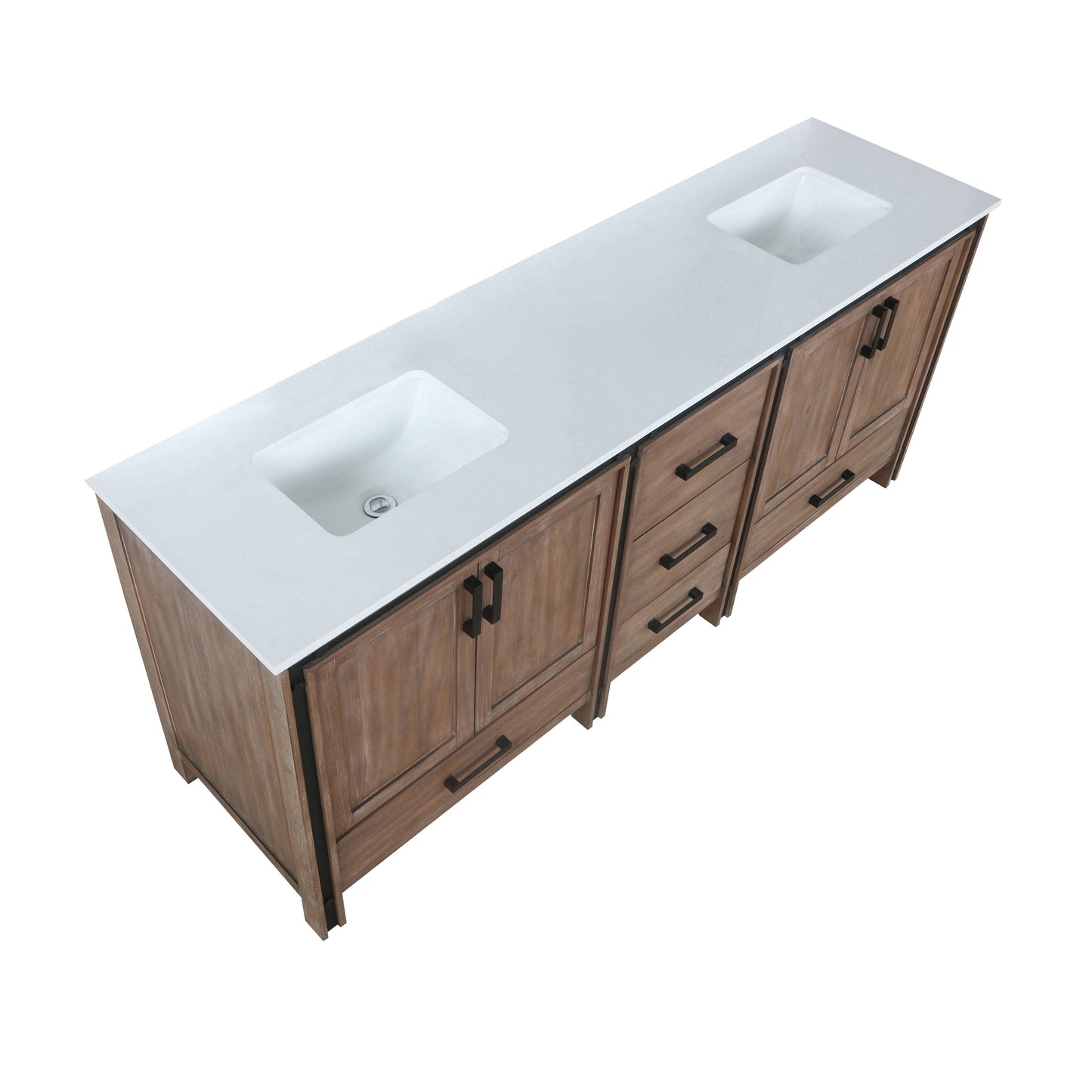 Ziva 80" Rustic Barnwood Double Vanity, Cultured Marble Top, White Square Sink and no Mirror