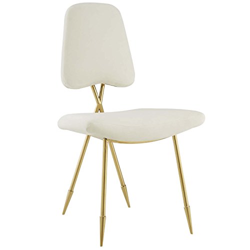 Modway Ponder Performance Velvet Upholstered Modern Dining Side Chair in Black with Gold Stainless