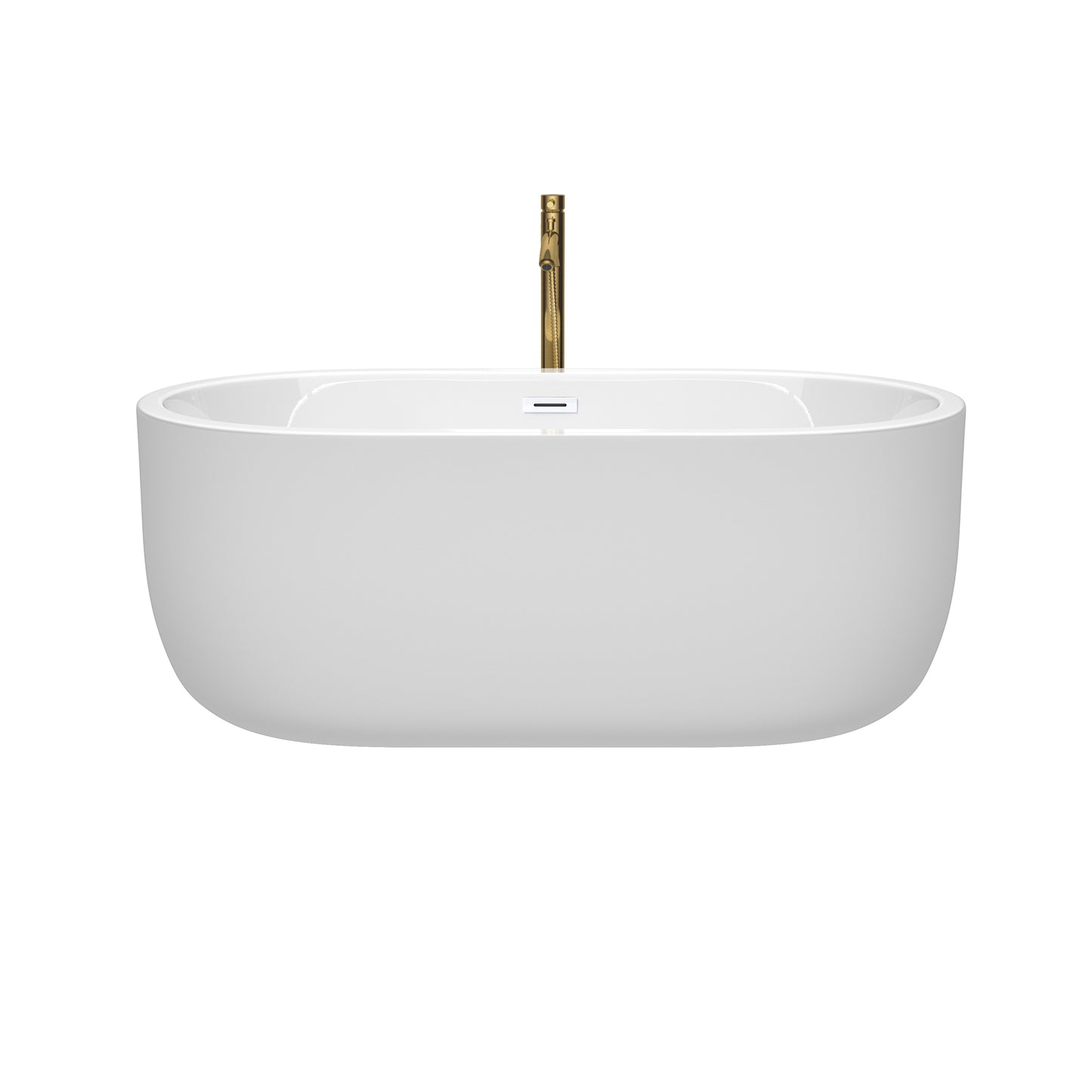 Juliette 60 Inch Freestanding Bathtub in White with Shiny White Trim and Floor Mounted Faucet in Brushed Gold