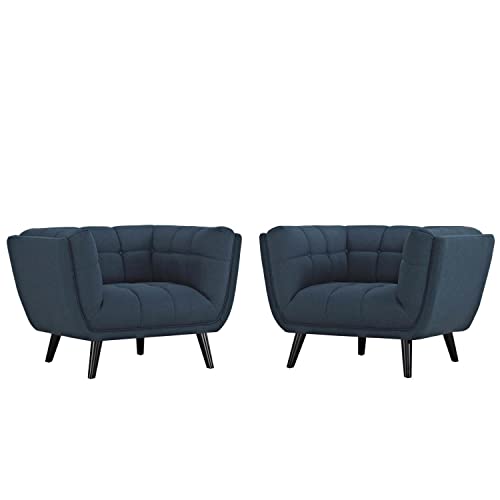 Modway Bestow Tufted Mid-Century Modern Upholstered Fabric Loveseat and Armchair in Teal