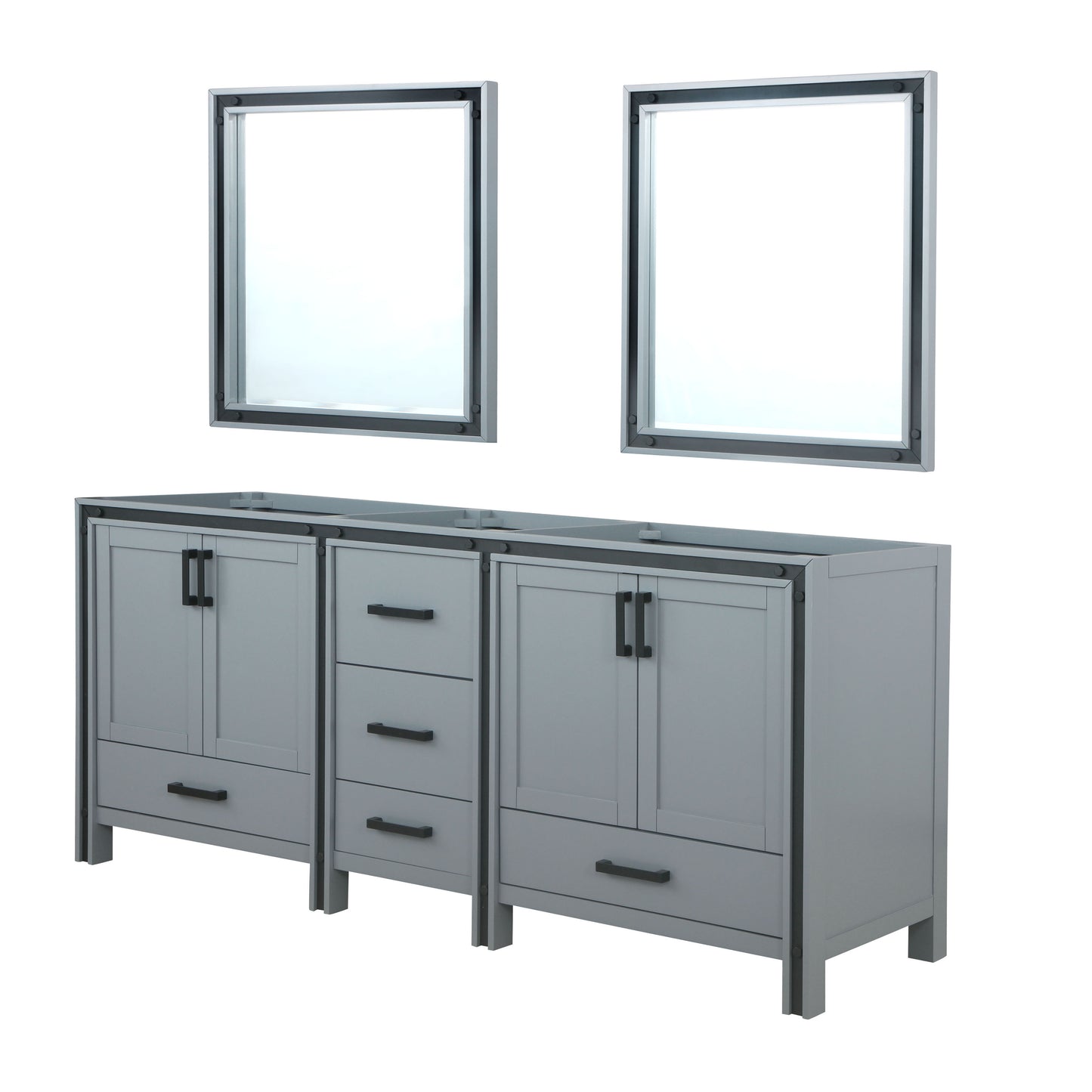 Ziva 80" Dark Grey Double Vanity, no Top and 30" Mirrors