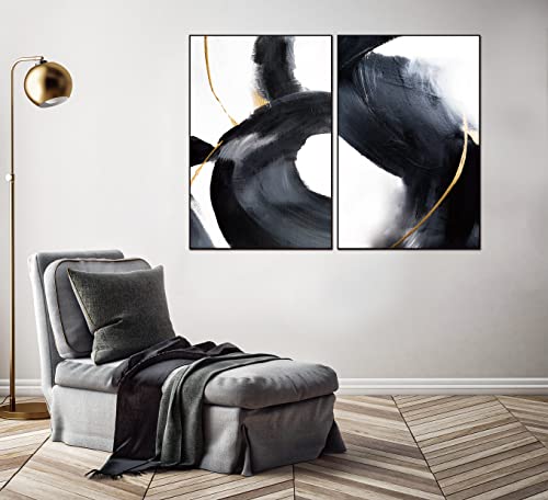 Whiteline Modern Living Nero 2-Piece 40"x60" (each) Canvas Wall Art, Black PS Frame