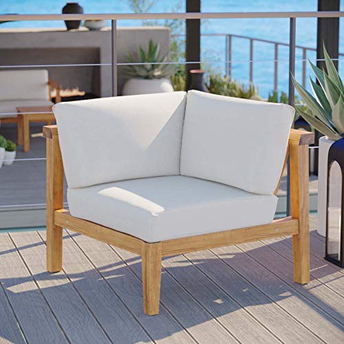 Modway EEI-4127-NAT-WHI Bayport Patio Teak Wood Corner Chair, Natural White