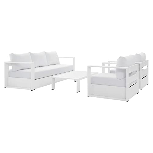 Modway Tahoe 4-Piece Fabric/Powder-Coated Aluminum Outdoor Set in White