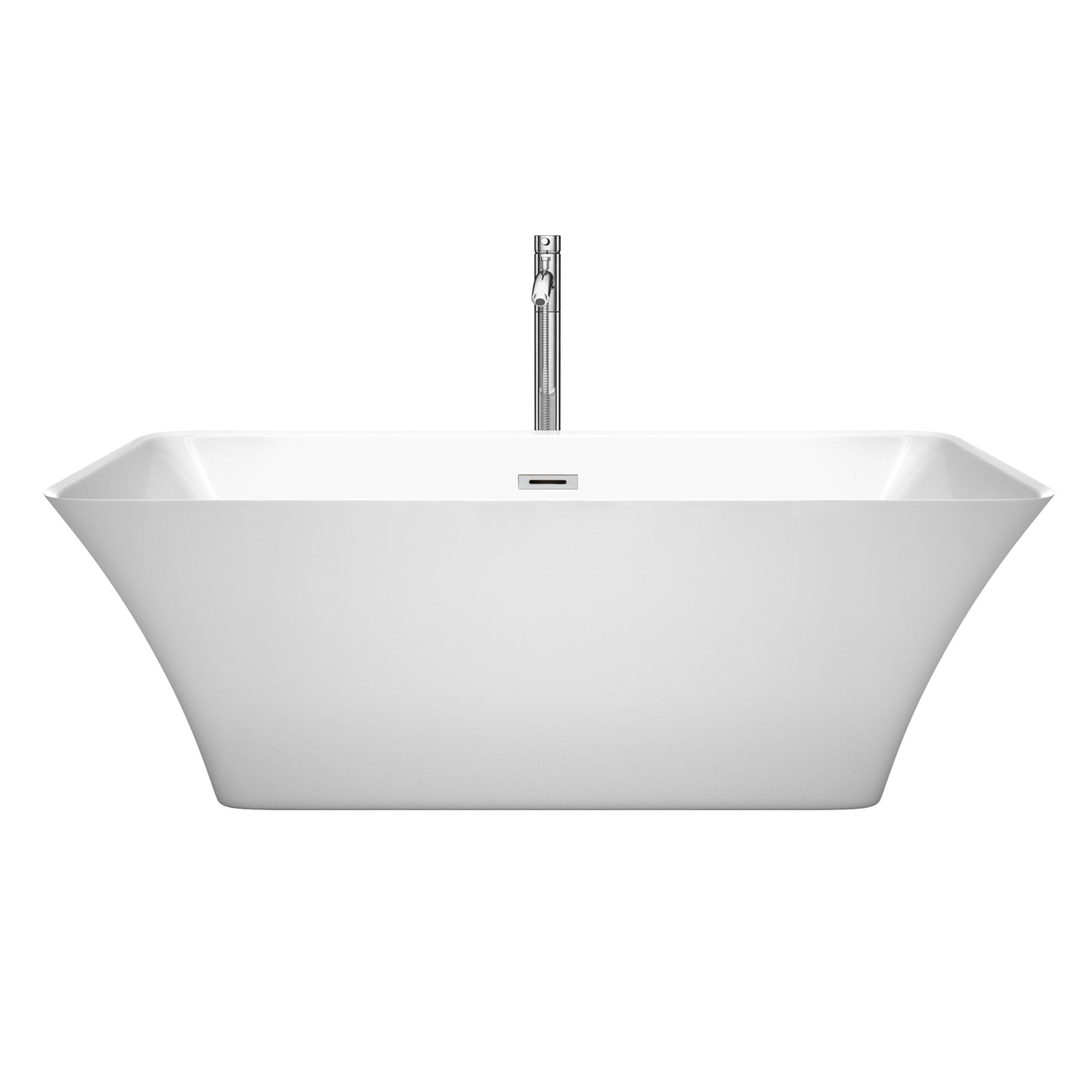 Tiffany 67 Inch Freestanding Bathtub in White with Floor Mounted Faucet, Drain and Overflow Trim in Polished Chrome