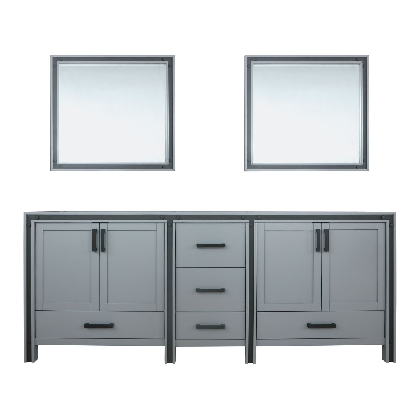 Ziva 84" Dark Grey Double Vanity, no Top and 34" Mirrors