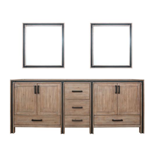 Ziva 84" Rustic Barnwood Double Vanity, no Top and 34" Mirrors