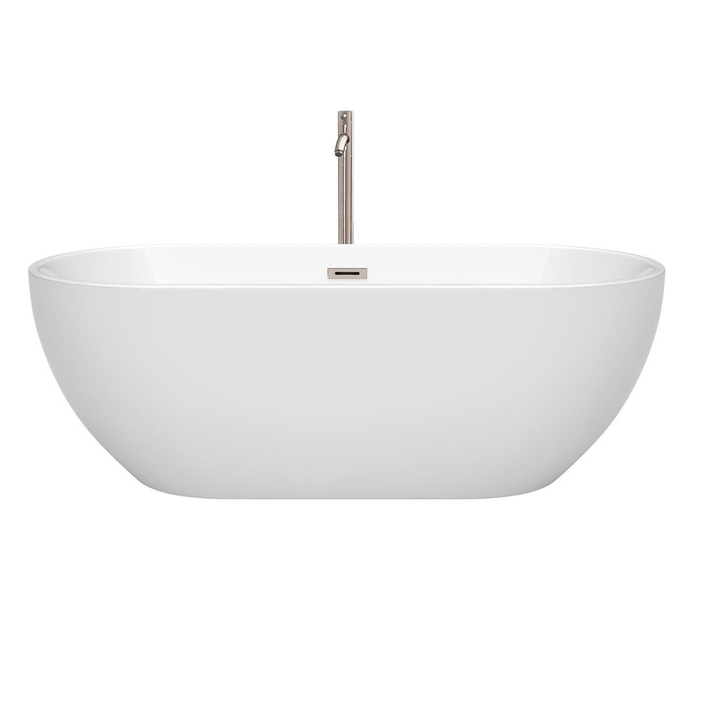 Brooklyn 67 Inch Freestanding Bathtub in White with Floor Mounted Faucet, Drain and Overflow Trim in Brushed Nickel