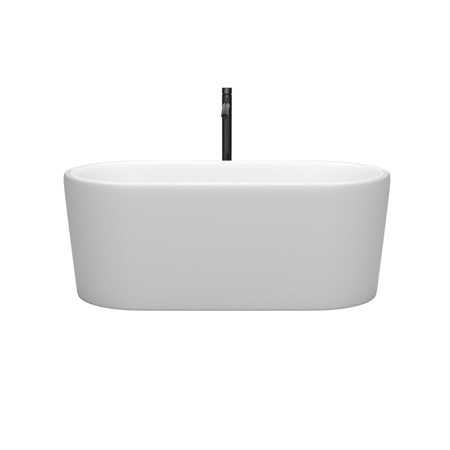 Ursula 59 Inch Freestanding Bathtub in Matte White with Floor Mounted Faucet, Drain and Overflow Trim in Matte Black