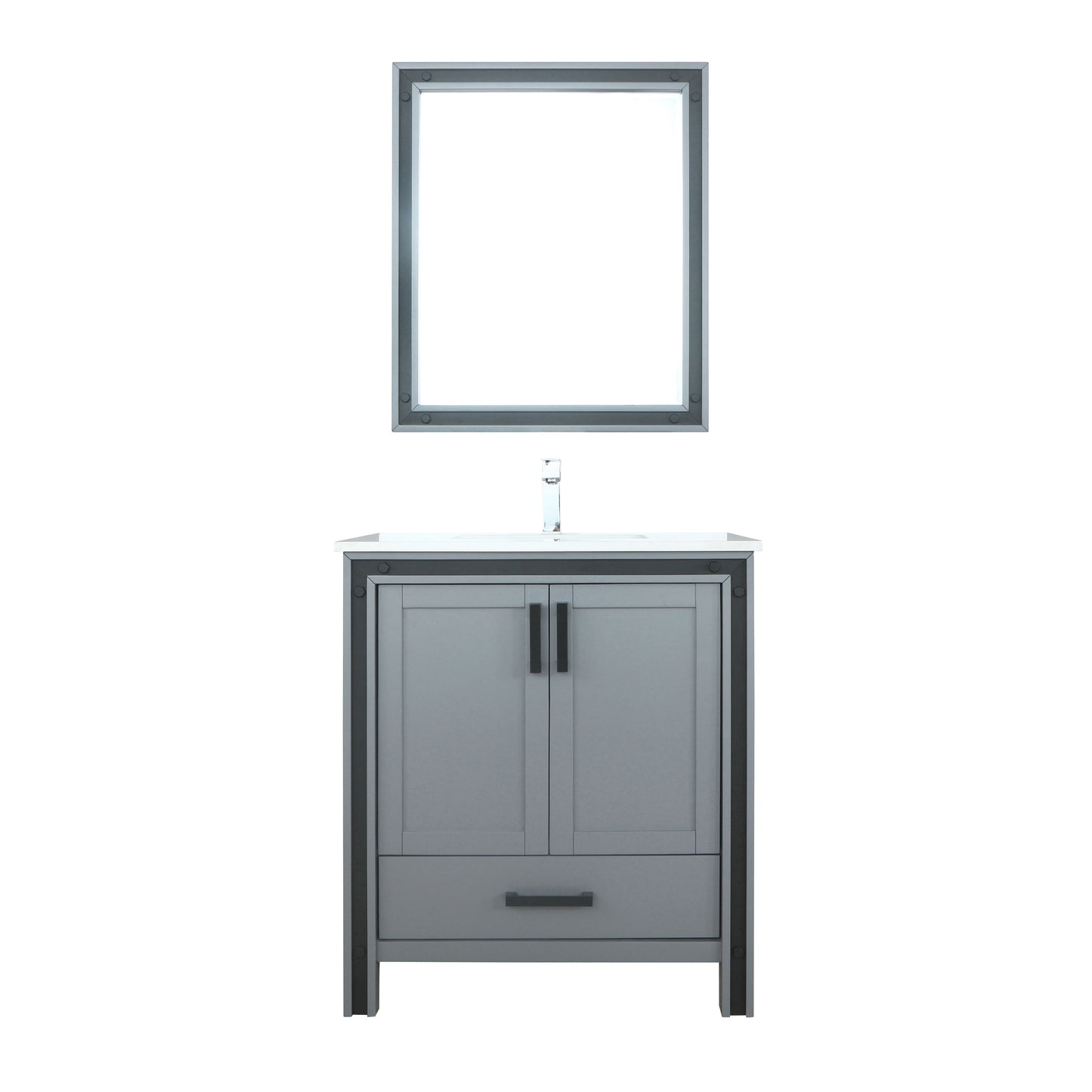 Ziva 30" Dark Grey Single Vanity, Cultured Marble Top, White Square Sink and 28" Mirror w/ Faucet
