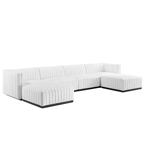 Modway Conjure 6-Piece Channel Tufted Fabric Sectional Sofa in Black/White