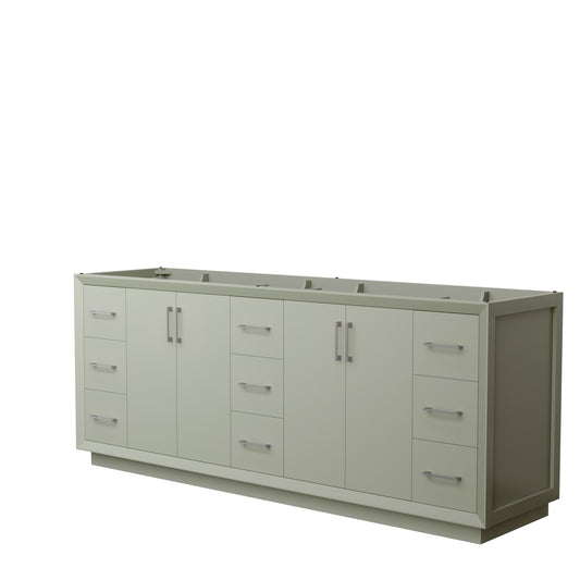Strada 84 Inch Double Bathroom Vanity in Light Green, No Countertop, No Sink, Brushed Nickel Trim