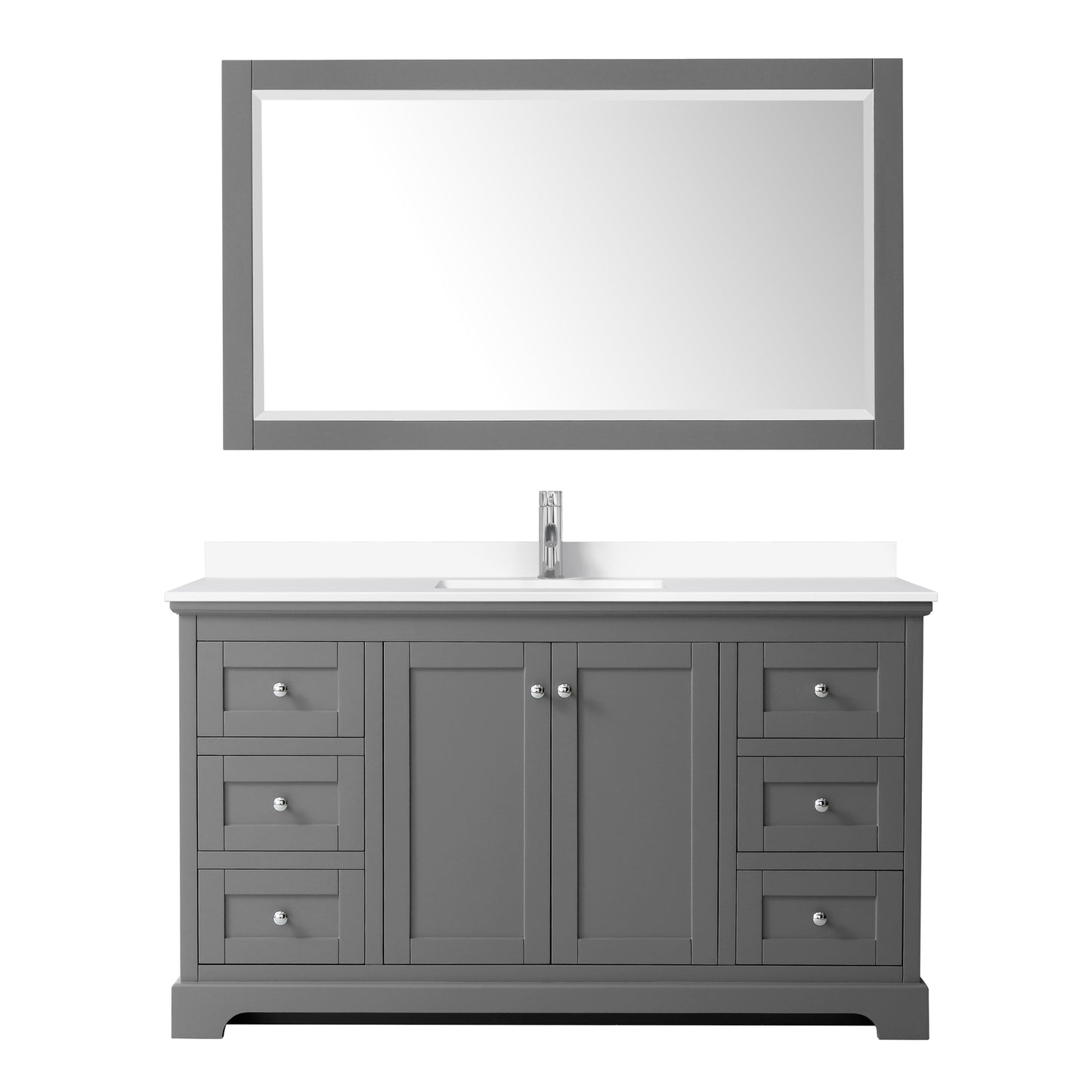 Avery 60 Inch Single Bathroom Vanity in Dark Gray, White Cultured Marble Countertop, Undermount Square Sink, 58 Inch Mirror