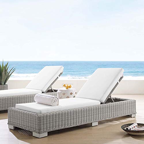 Modway Conway Sunbrella Outdoor Patio Wicker Rattan Chaise Lounge, Light Gray White