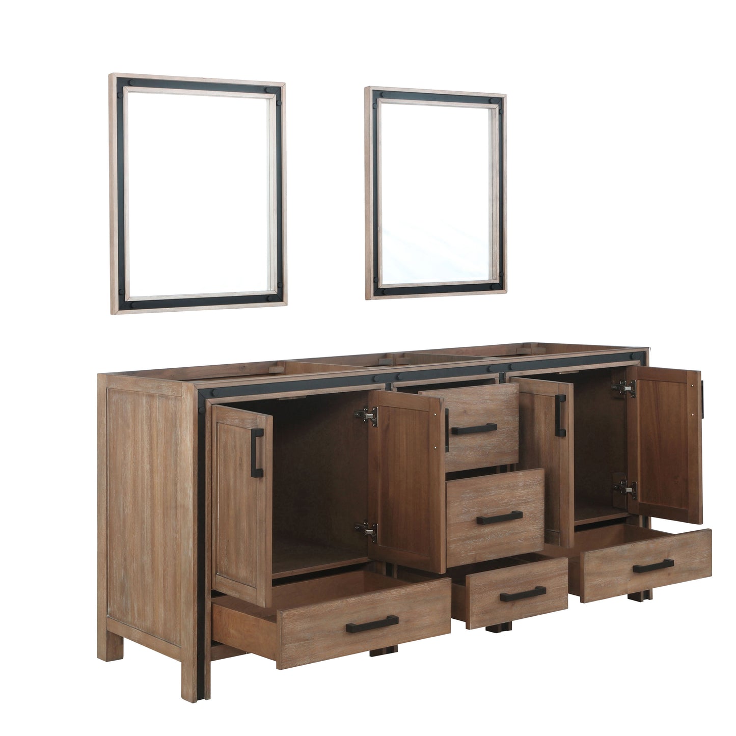 Ziva 72" Rustic Barnwood Double Vanity, no Top and 30" Mirrors